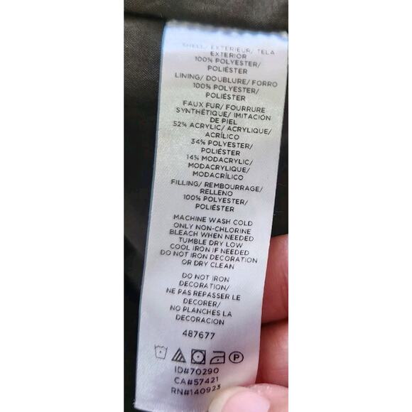 LOFT Army Olive Green Removable Faux Fur Hood Puffer Jacket Coat Size 16 - Picture 11 of 11